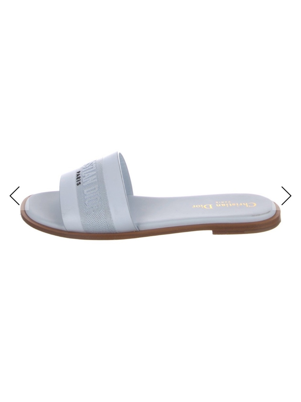 Dior Baby Blue Leather & Canvas Logo Slide Sandals - Picture 3 of 3